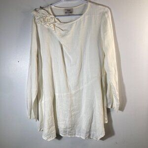 Womens Tiar Bellomo Linen Lagenlook Tunic Flower Detail Ivory‎ M